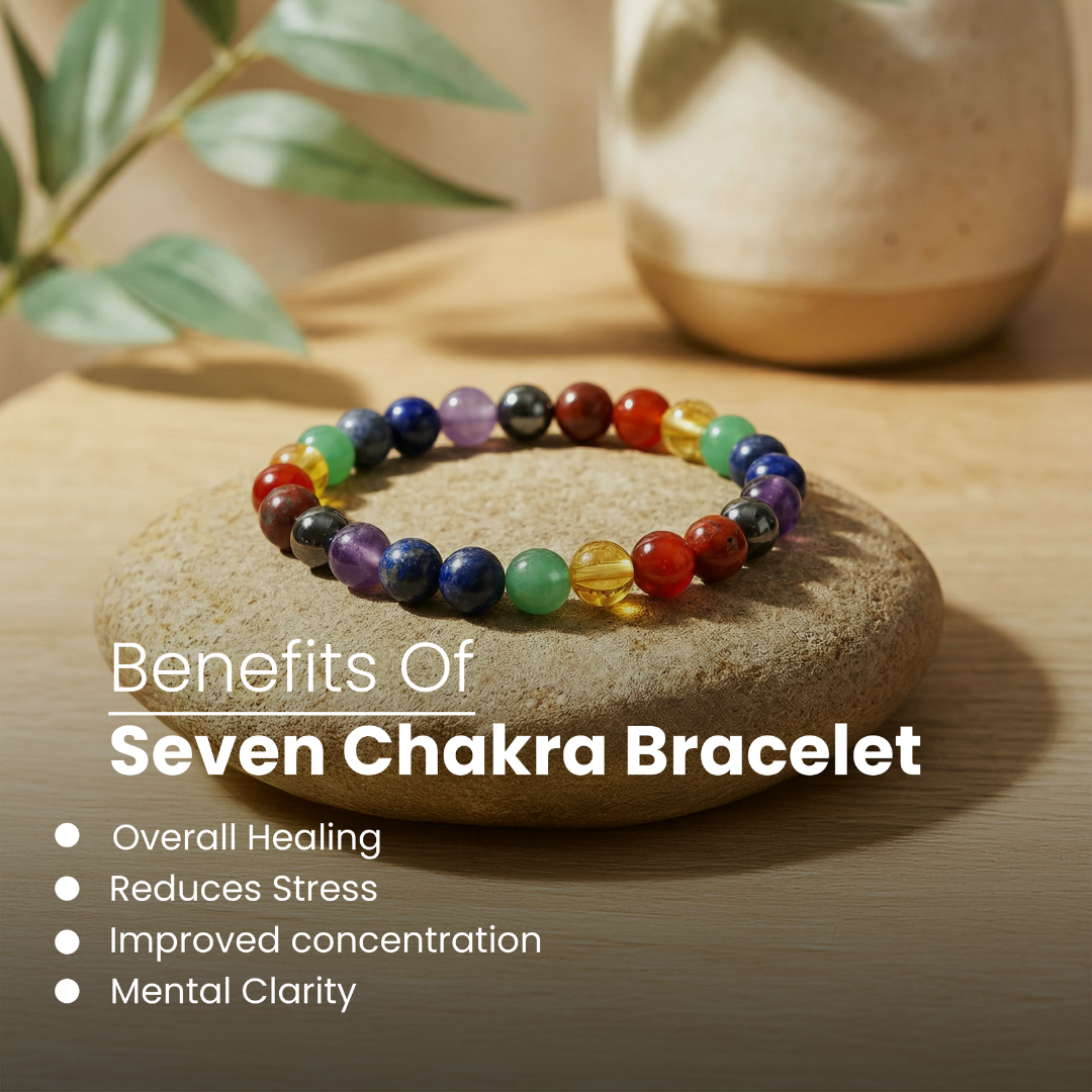 7 Chakra Bracelet With Free Raw Selenite Plate