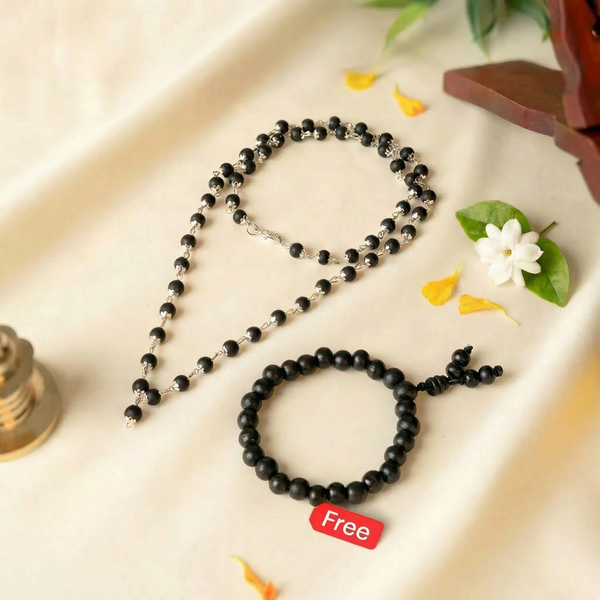 Karungali Silver Cap Mala with Free Karungali Bracelet