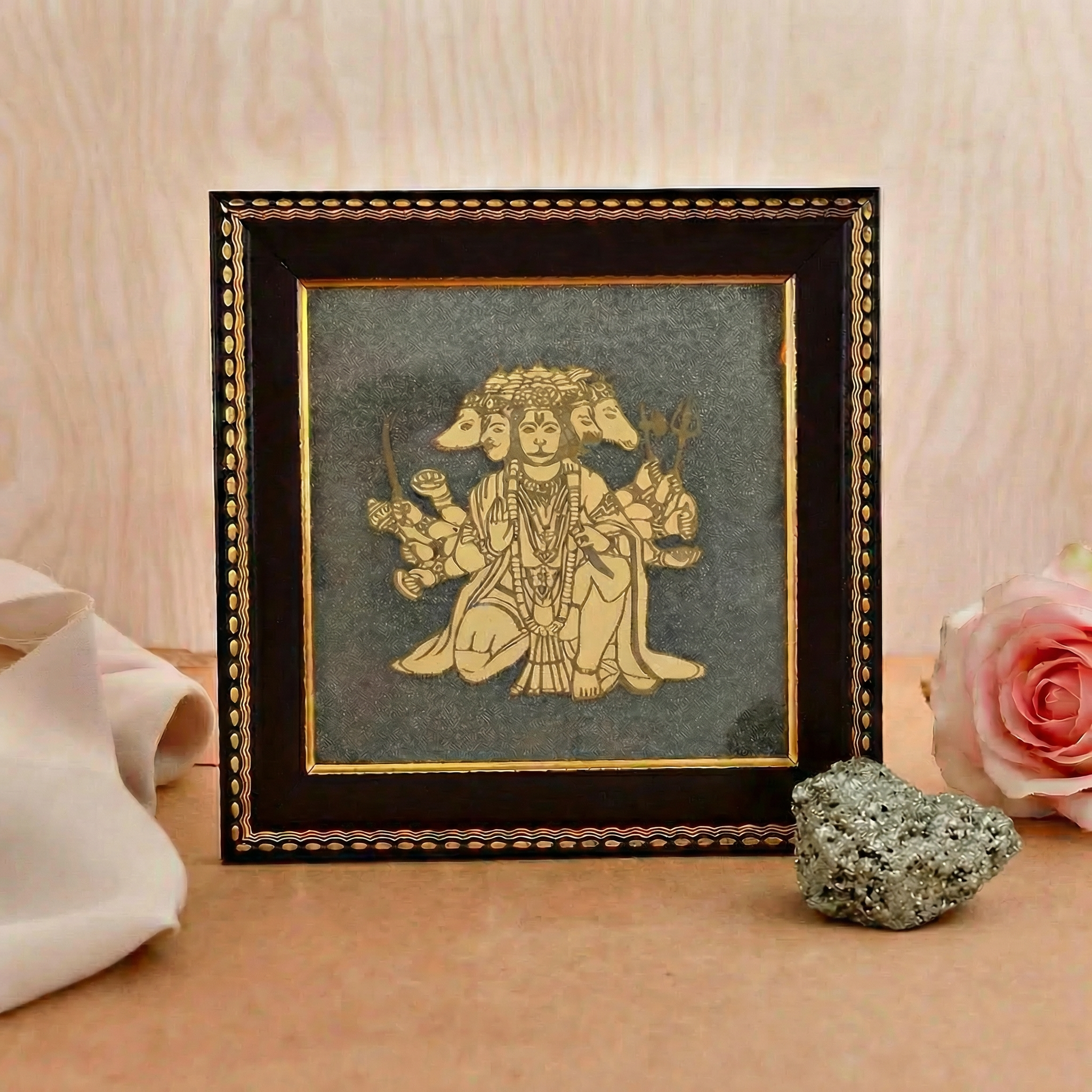 Panchamukhi Hanuman Raw Pyrite Frame with FREE Raw Pyrite Stone