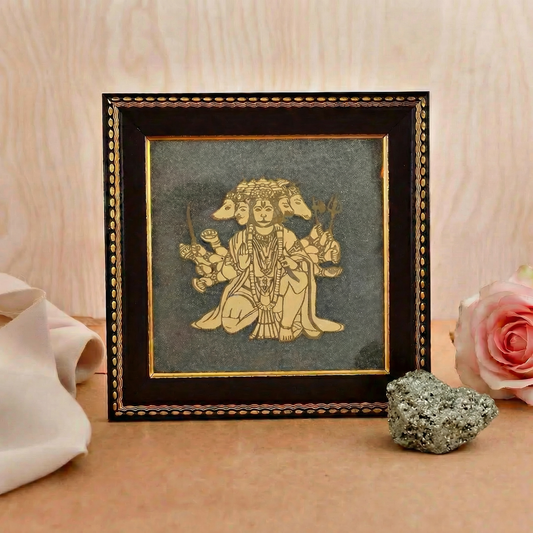 Panchamukhi Hanuman Raw Pyrite Frame with FREE Raw Pyrite Stone