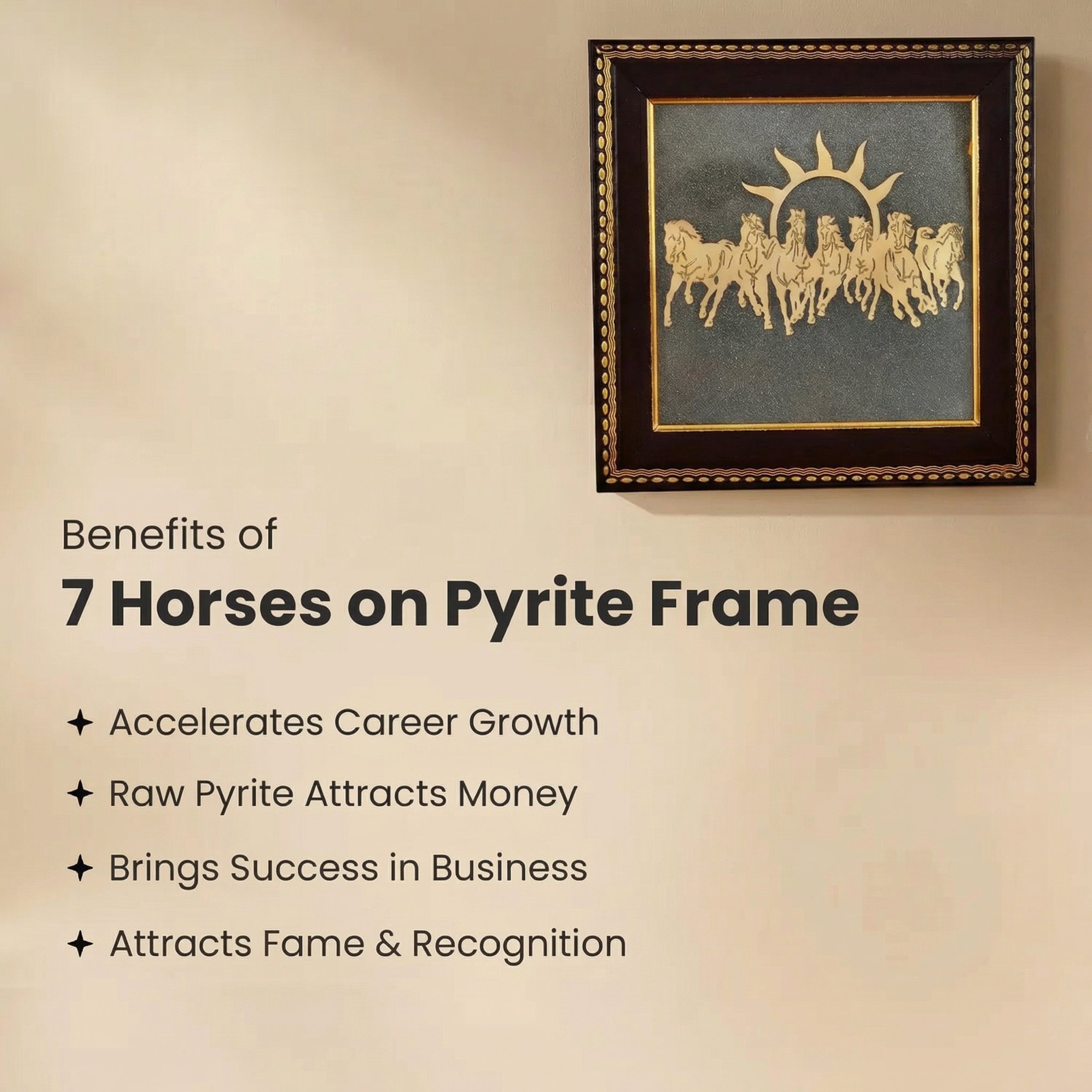 7 Horses on Raw Pyrite Frame with FREE Raw Pyrite Stone