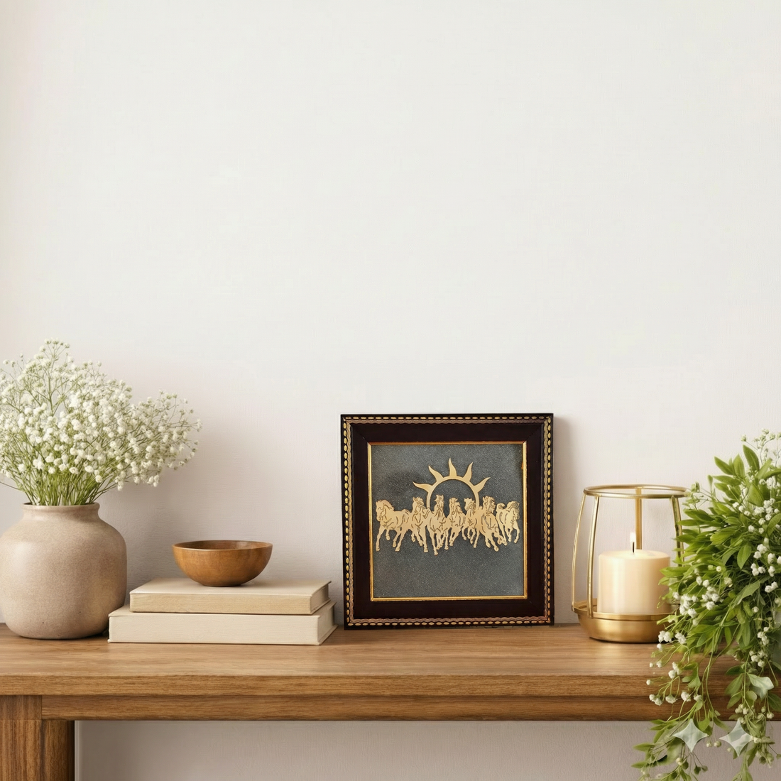 7 Horses on Raw Pyrite Frame with FREE Raw Pyrite Stone