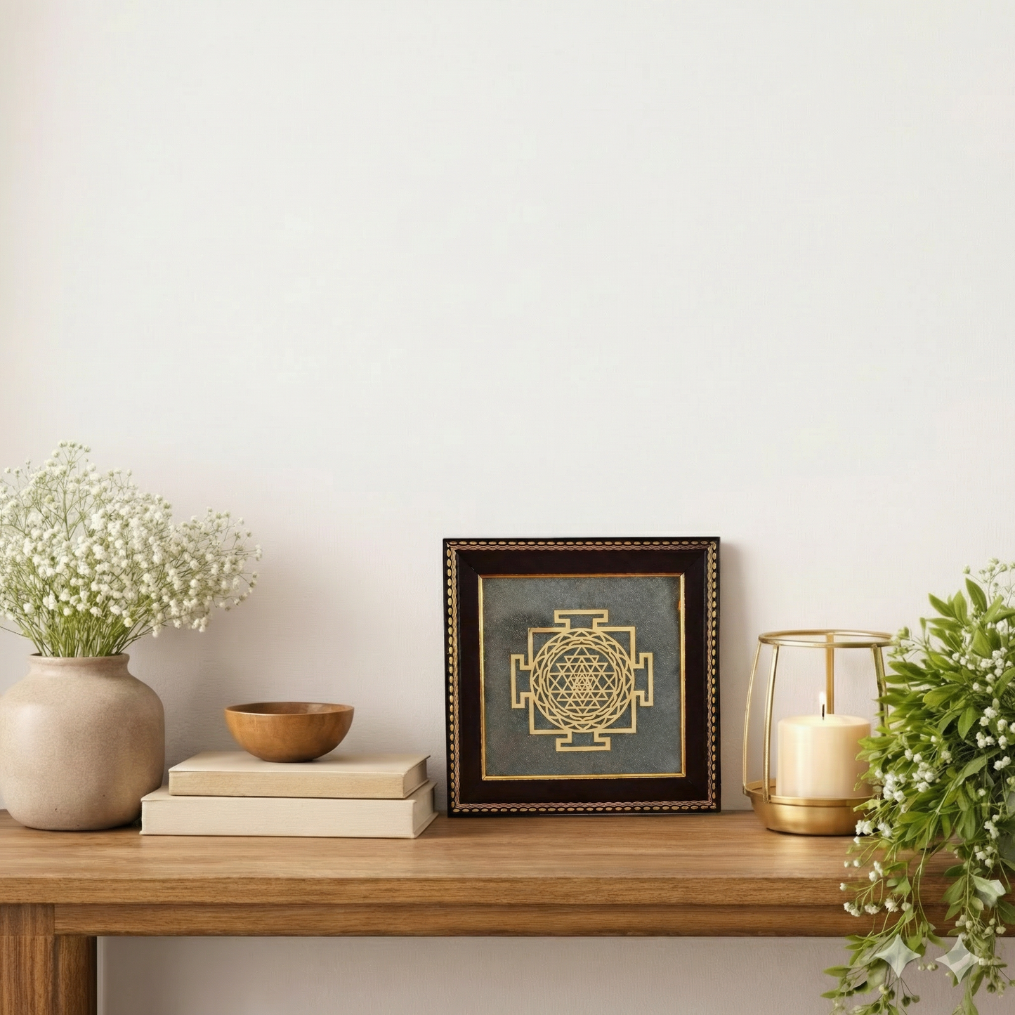 Shree Yantra on Raw Pyrite Frame with FREE Raw Pyrite Stone