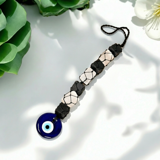 Black Tourmaline, Selenite & Evil Eye Hanging